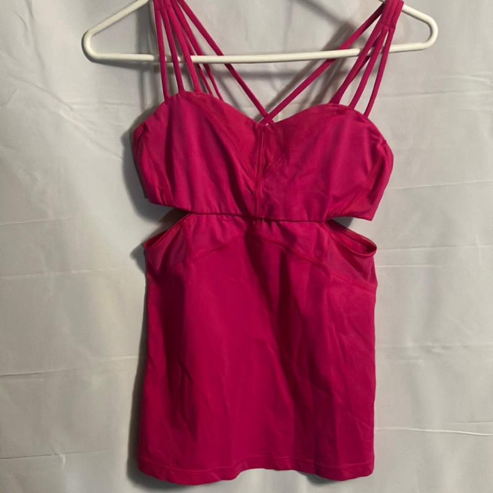 Lululemon Sz 2 Cut Out Mesh Tank Hot Pink Built In Sports Bra Support Medium